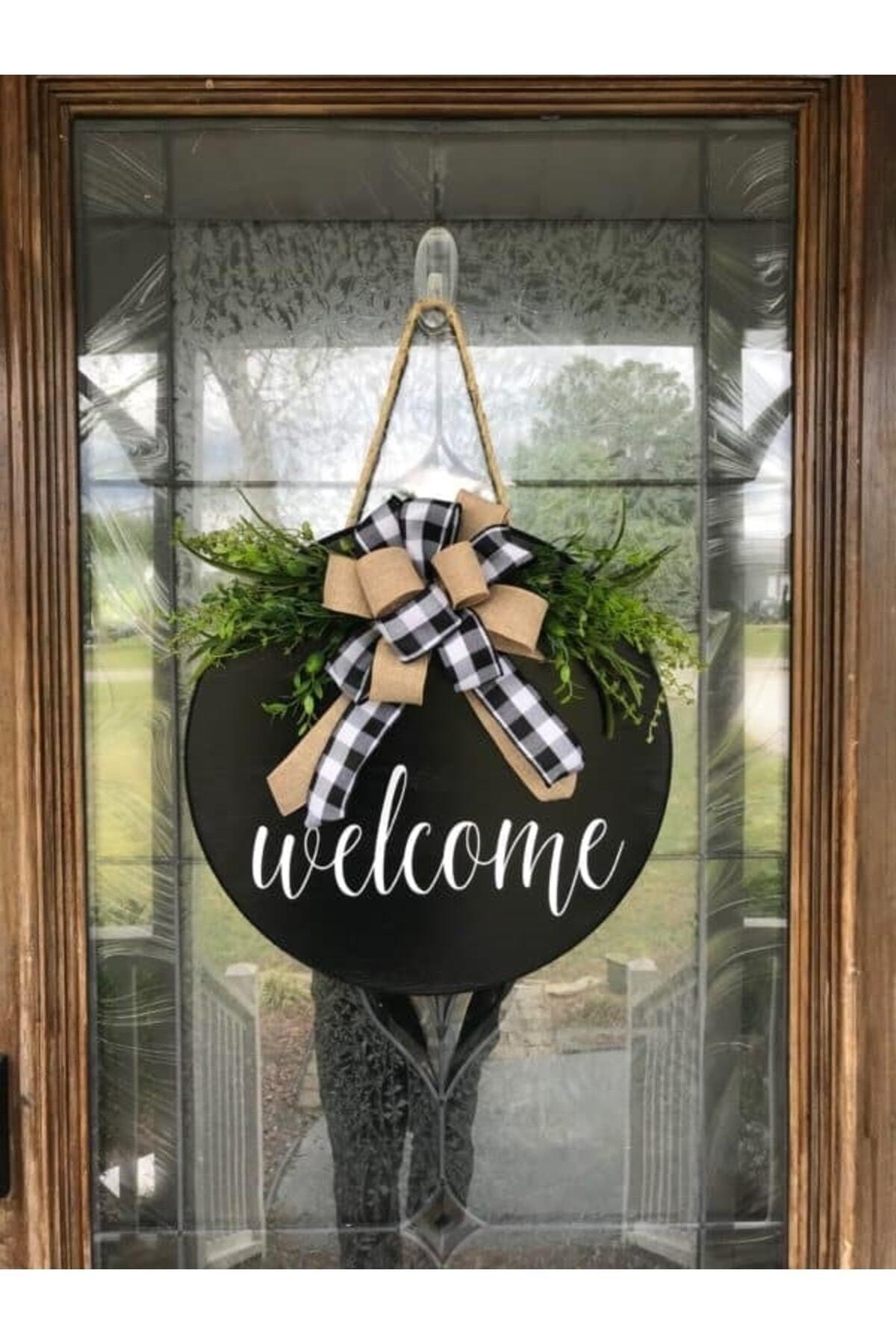 Door Ornament Welcome Black Gift Ribbon Exterior Door - Home Door Ornament - Swordslife