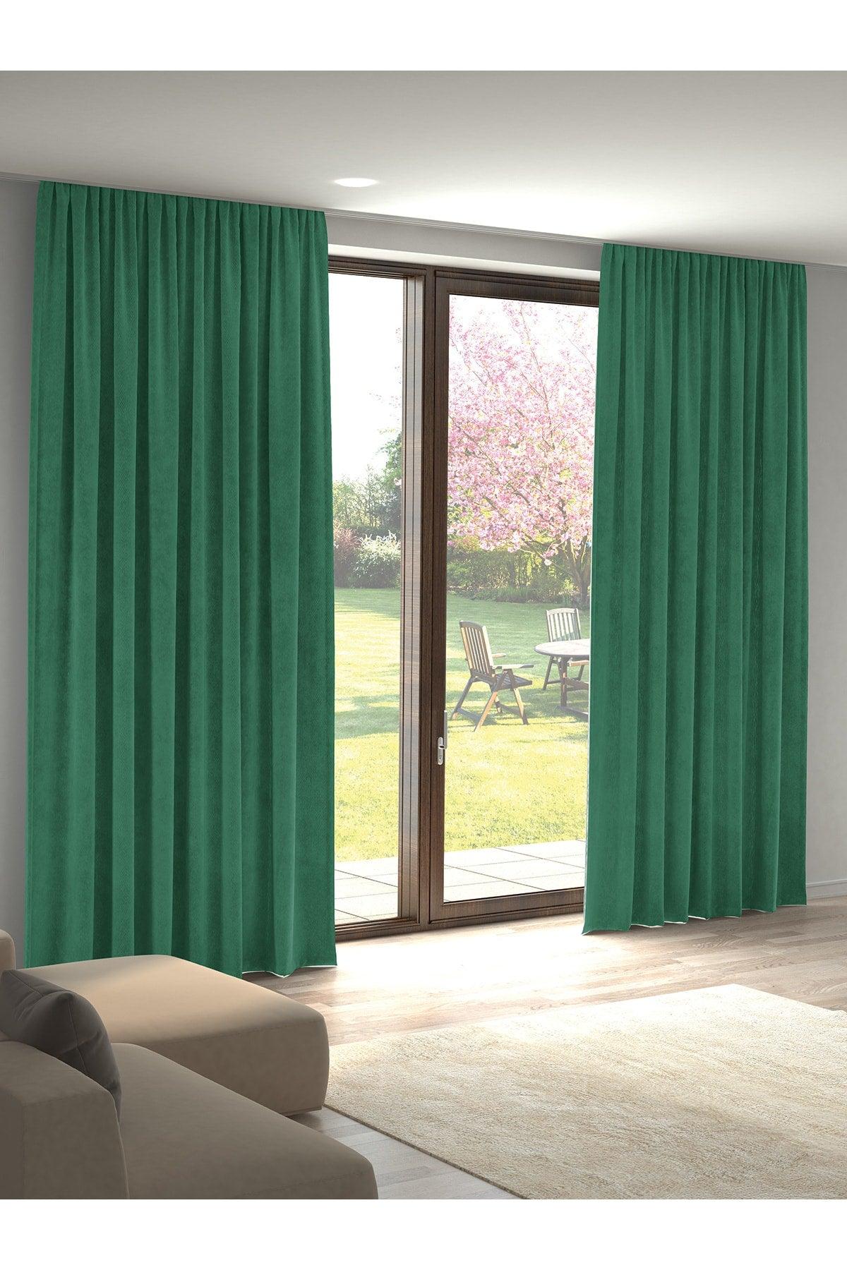 Velvet Textured Sea Green Island Backdrop Curtain Extraforward Pleated - Swordslife