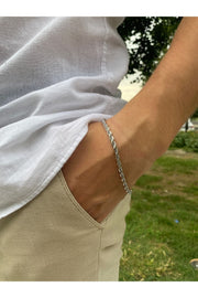 Men'S Silver Gray Twist Chain Steel Bracelet