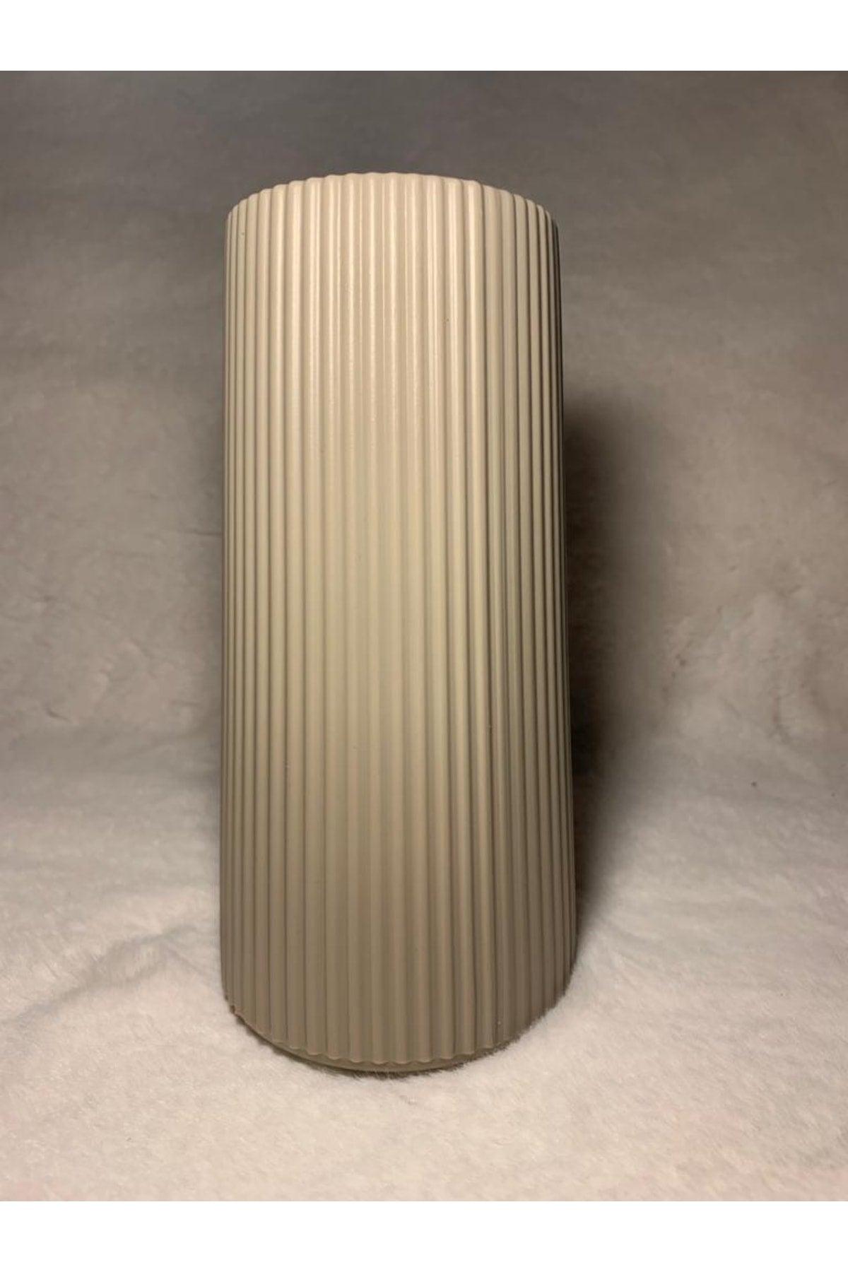 Beige Line Pattern Light Gray Plastic Unbreakable Decorative Vase - Swordslife