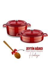 Cast Iron Round Deep And Shallow 5 Piece Cookware Set Red