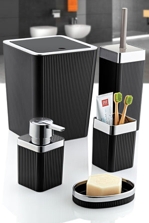 5 Pcs Acrylic Striped Metallized Coated Luxury Bathroom Set Black - Swordslife