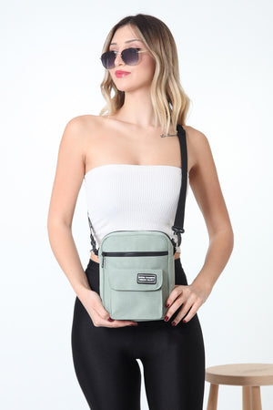 Green U2 3-Section Cross Adjustable Strap Canvas Fabric Unisex Shoulder Bag B:22 E:17 W:7