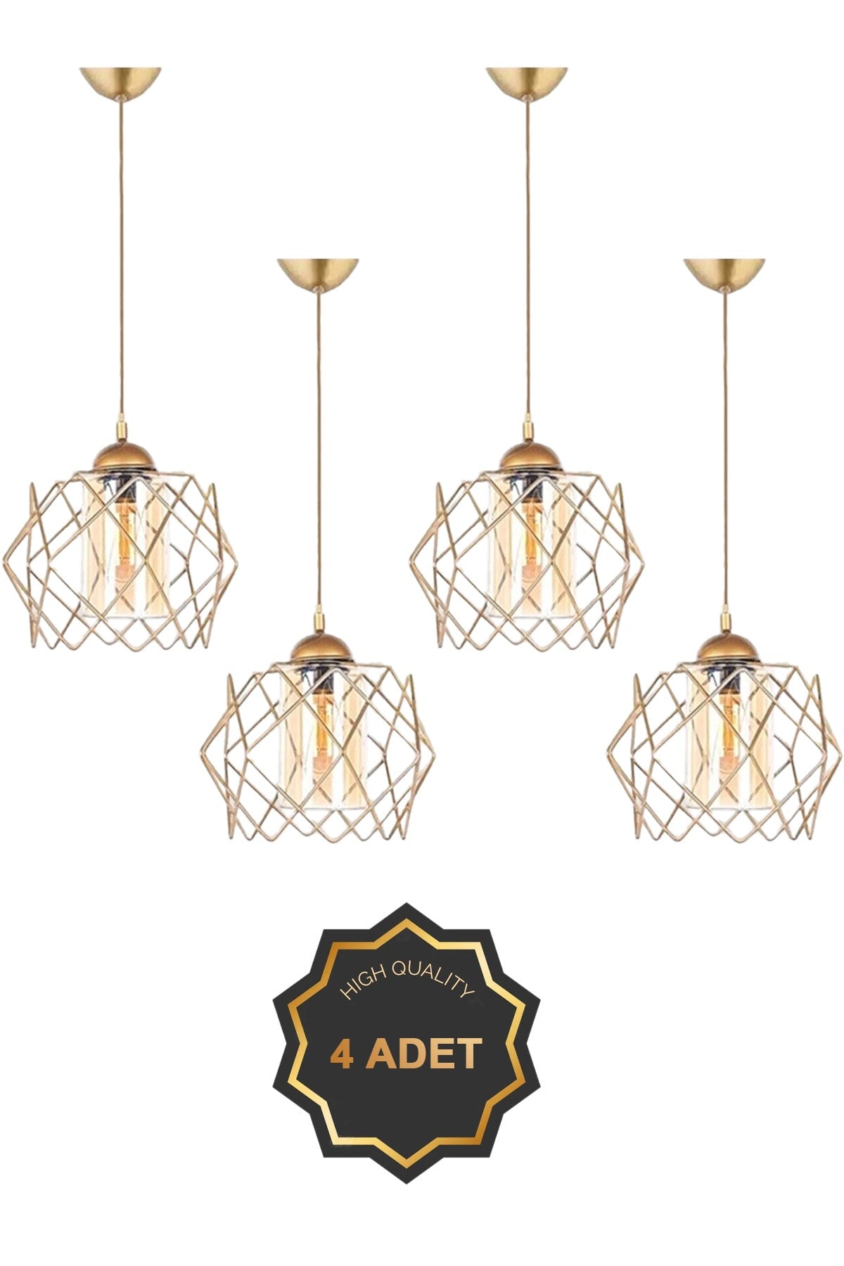 4 Pieces Trendy Honey Mica Glass Golden Living Room Kitchen Bathroom Bedroom Children's Room Entrance Pendant Lamp Chandelier