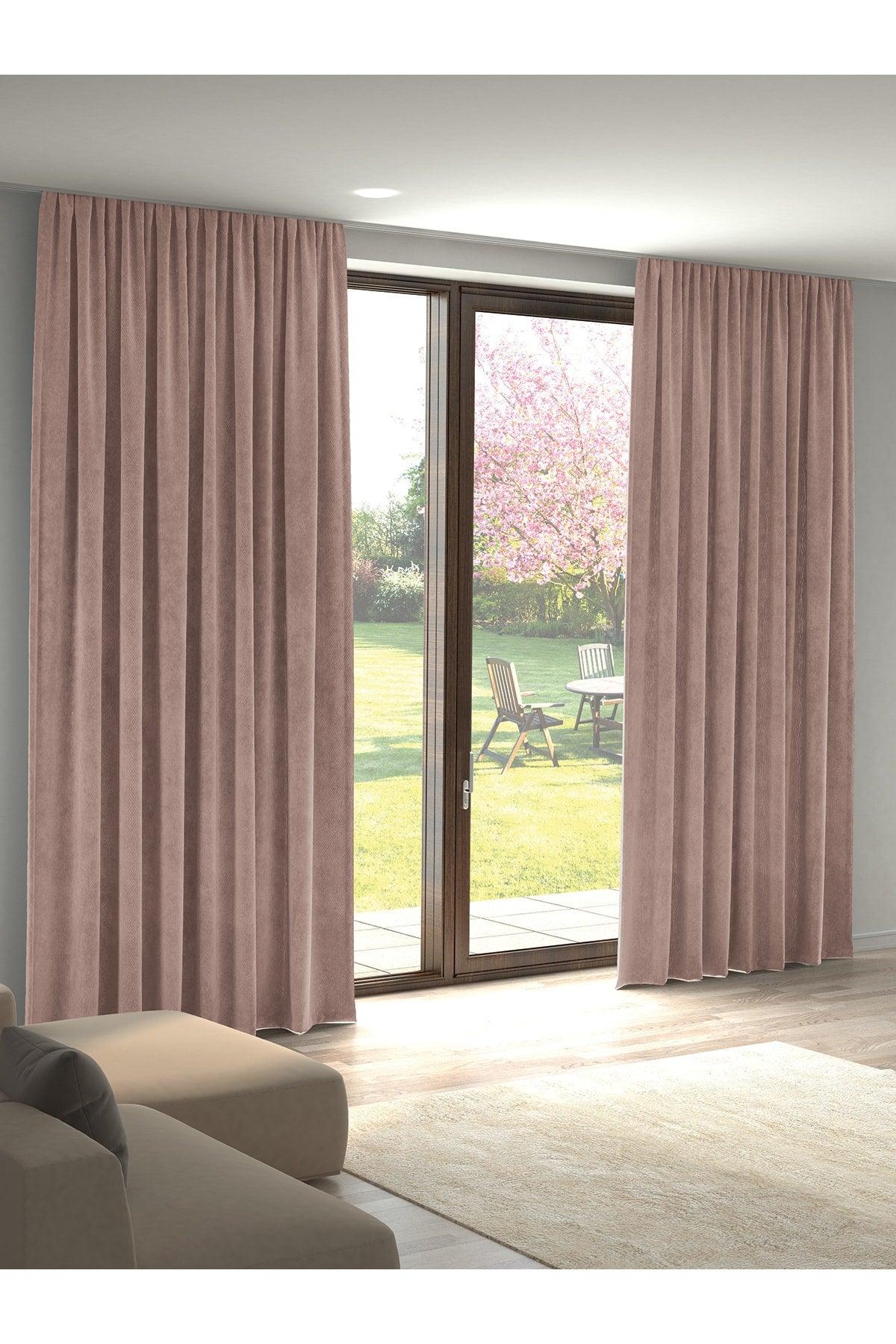 Velvet Textured Powder Color Island Backdrop Curtain Extraforward Pleated - Swordslife