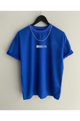 Black Street Men's Blue Brooklyn Printed Oversize Crew Neck Short Sleeved Tshirt