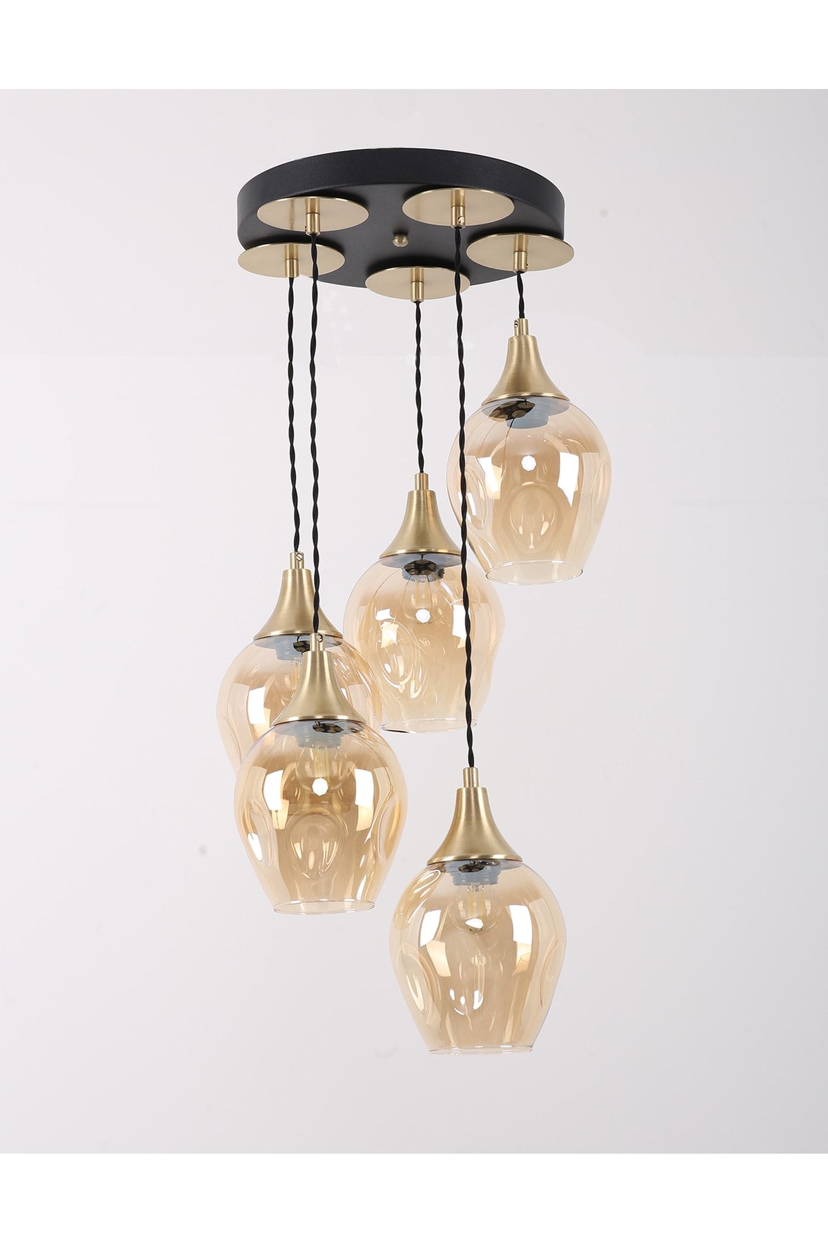 Marlo 5-Piece Black Antique Honey Glass Pendant Lamp Chandelier