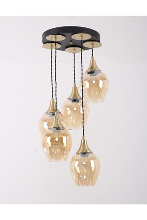 Marlo 5-Piece Black Antique Honey Glass Pendant Lamp Chandelier