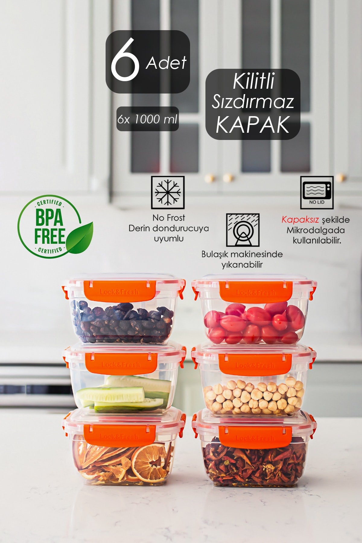 World Set Of 6 Leakproof Lockable Vacuum Lids Food Provisions Breakfast Picnic Storage Containers 1000 Ml