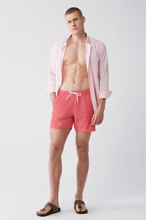 Men'S Red-White Quick Dry Printed Standard Size Swimwear Marine Shorts E003802
