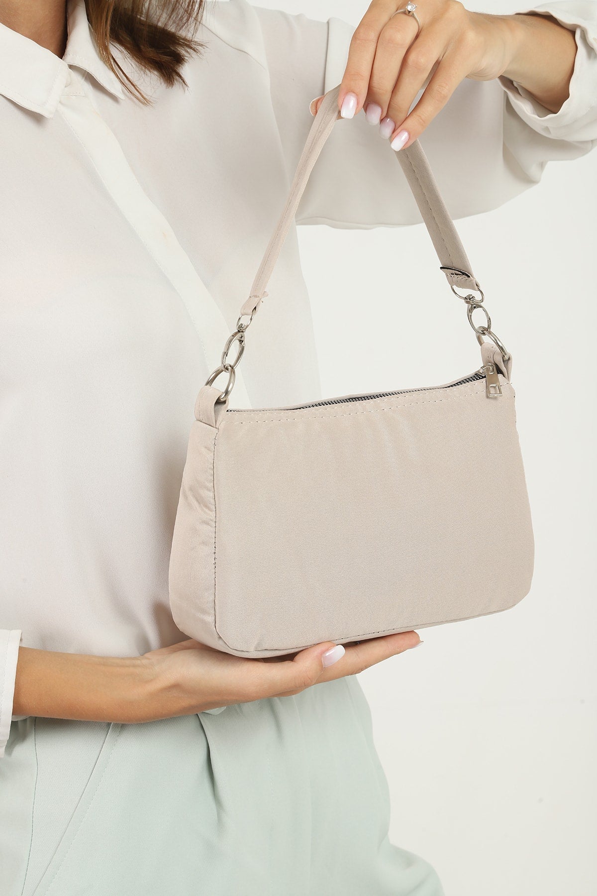Cream U16 Daily Sport Canvas Fabric Baguette Women's Hand And Shoulder Bag U:23 E:15 W:7