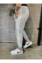Men'S Gray White Striped Sweatpants Cotton Elastic Leg