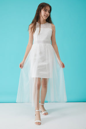 Girl'S White Stone Detailed Tulle Evening Dress 15157