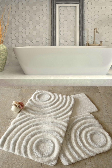 Wave White 3 Piece Set Bathroom Carpet Washable, Non-Slip Base - Swordslife
