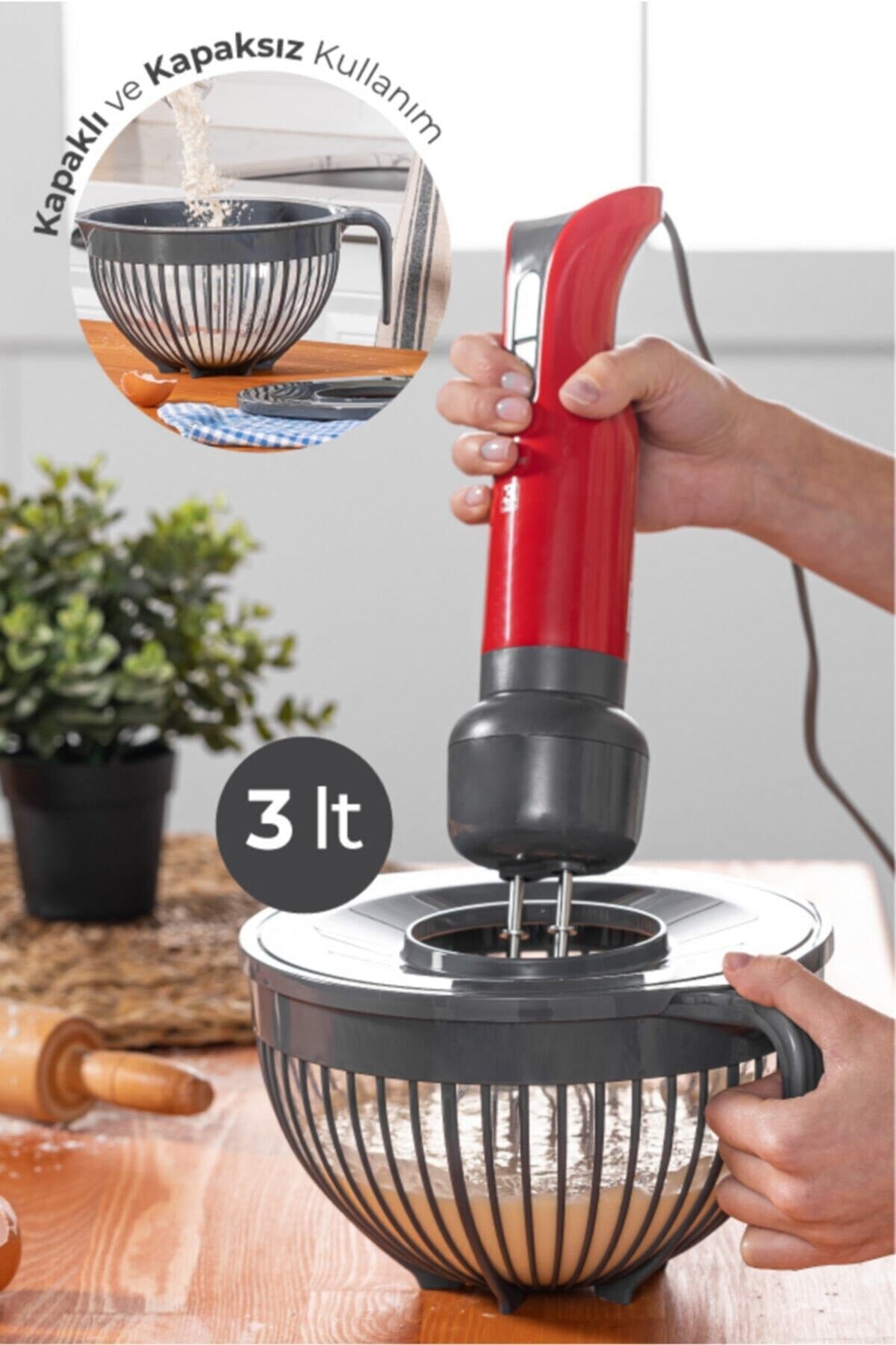 Linea Mixer Bowl With Lid 3 Liter Black