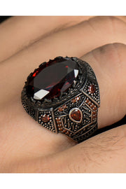 925 Sterling Silber Herren Ring mit rotem Zirkon Stein Zirkon Stein verziert
