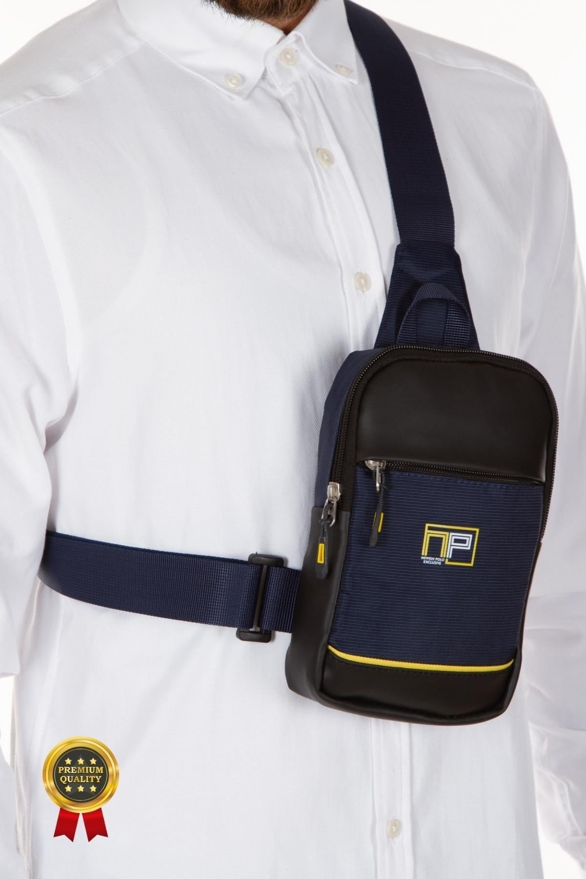 Unisex Navy Blue Cross Strap Chest And Shoulder Bag Daily Bag With Phone Compartment