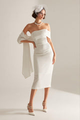 Shawl Detailed Pencil Skirt White Wedding Dress - Swordslife