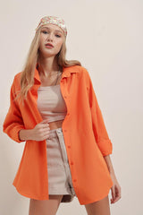 3900 Oversize Long Basic Shirt - Orange - Swordslife