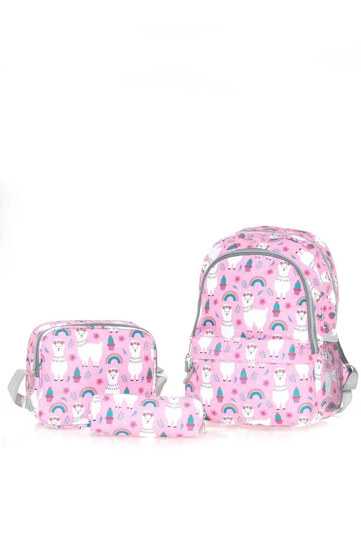 Dreier-Set mit Schulranzen für die Grundschule mit rosa Lama-Muster