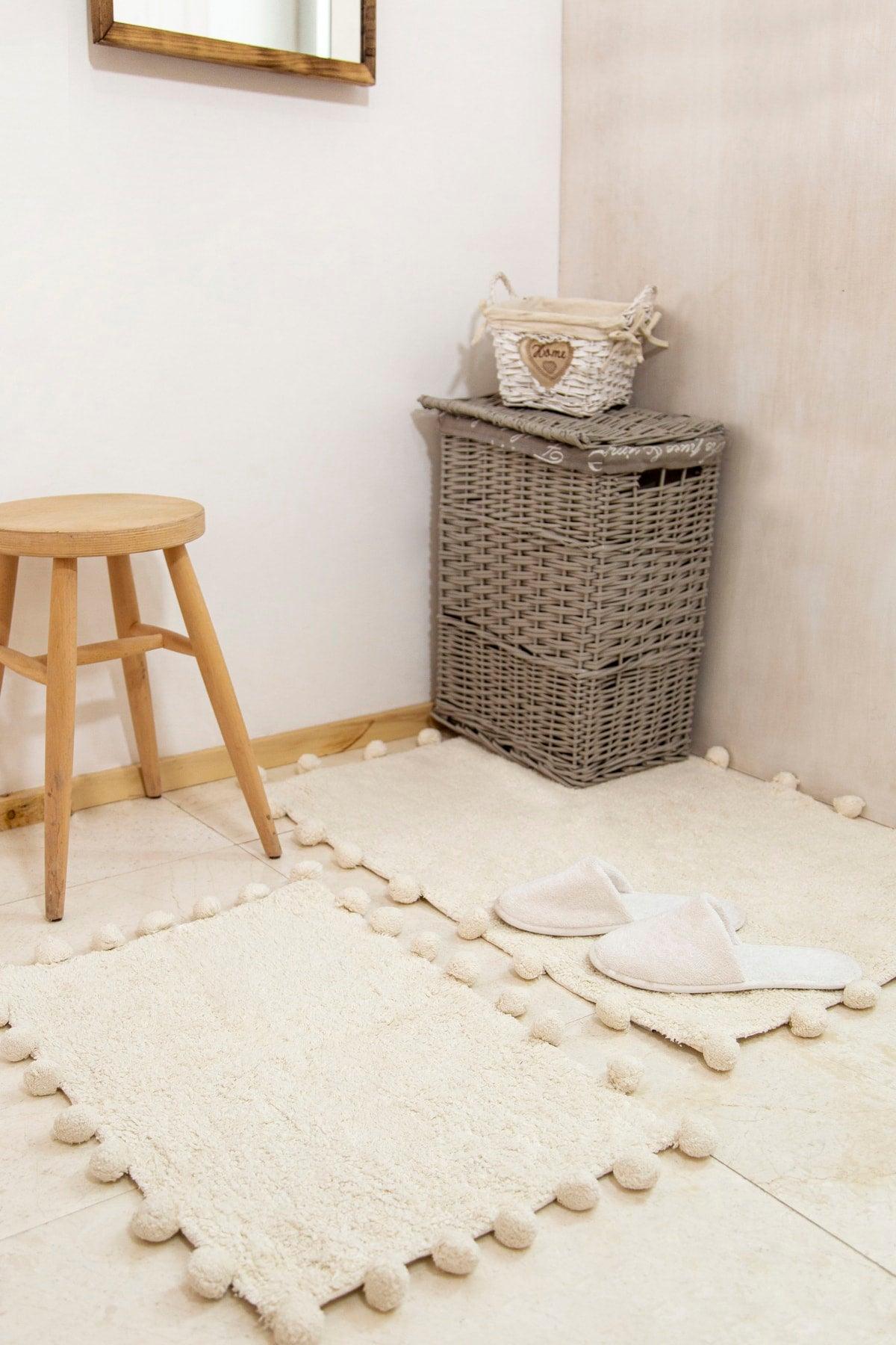 Alya 100% Cotton Bath Mat Ecru 40x60 60x90 - Swordslife