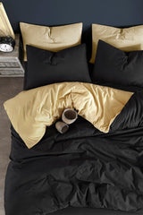 Double Duvet Cover Set with Elastic Linen | Yellow Black | - Swordslife
