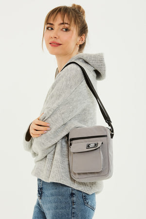 Gray U2 3-Section Cross Adjustable Strap Canvas Fabric Unisex Shoulder Bag B:22 E:17 G:7