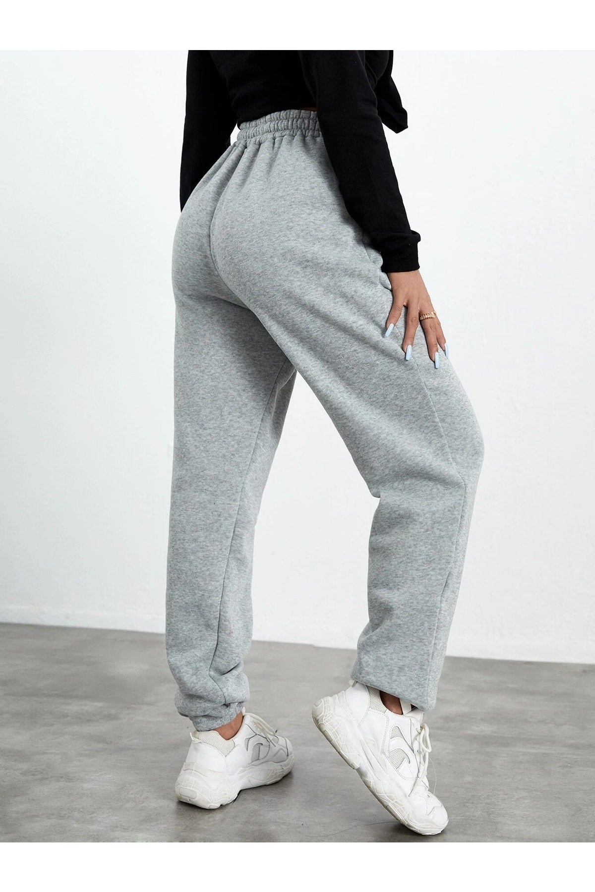 Jogger Sweatpants - Grau, Elastisches Bein, Hohe Taille, Sommer