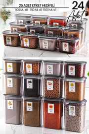 Set Of 24 Labeled Moly Rectangular Food Storage Containers (800Ml+1150Ml+1500Ml) - Spice Jar