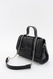 Women'S Black Leather Chain Strap Mini Hand And Shoulder Bag