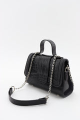 Women's Black Leather Chain Strap Mini Hand And Shoulder Bag