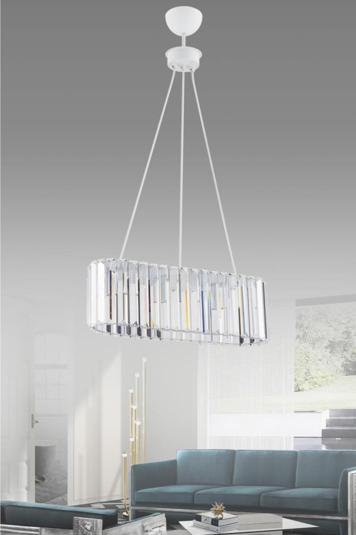 Venus White Dining Table Crystal Stone Chandelier
