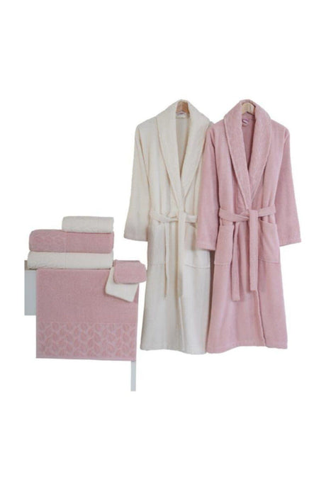Hazal Jacquard Partial Velvet 8 Piece Family Bathrobe Set - Swordslife