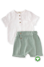 Organic Muslin Half Pop Shirt Shorts Set 1-5 Years Ecru