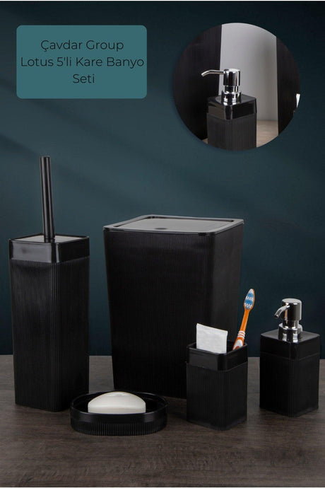 Lotus 5 Square Bathroom Set Luxury Bathroom Set 5 Pieces Dustbin Brush Soap Dispenser Toothbrush Holder - Swordslife