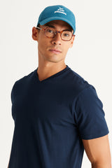 Men's Navy Blue Slim Fit Slim Fit V-Neck Cotton V-Neck Short Sleeved T-Shirt