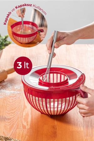 Linea Mixer Bowl With Lid 3 Liter Red