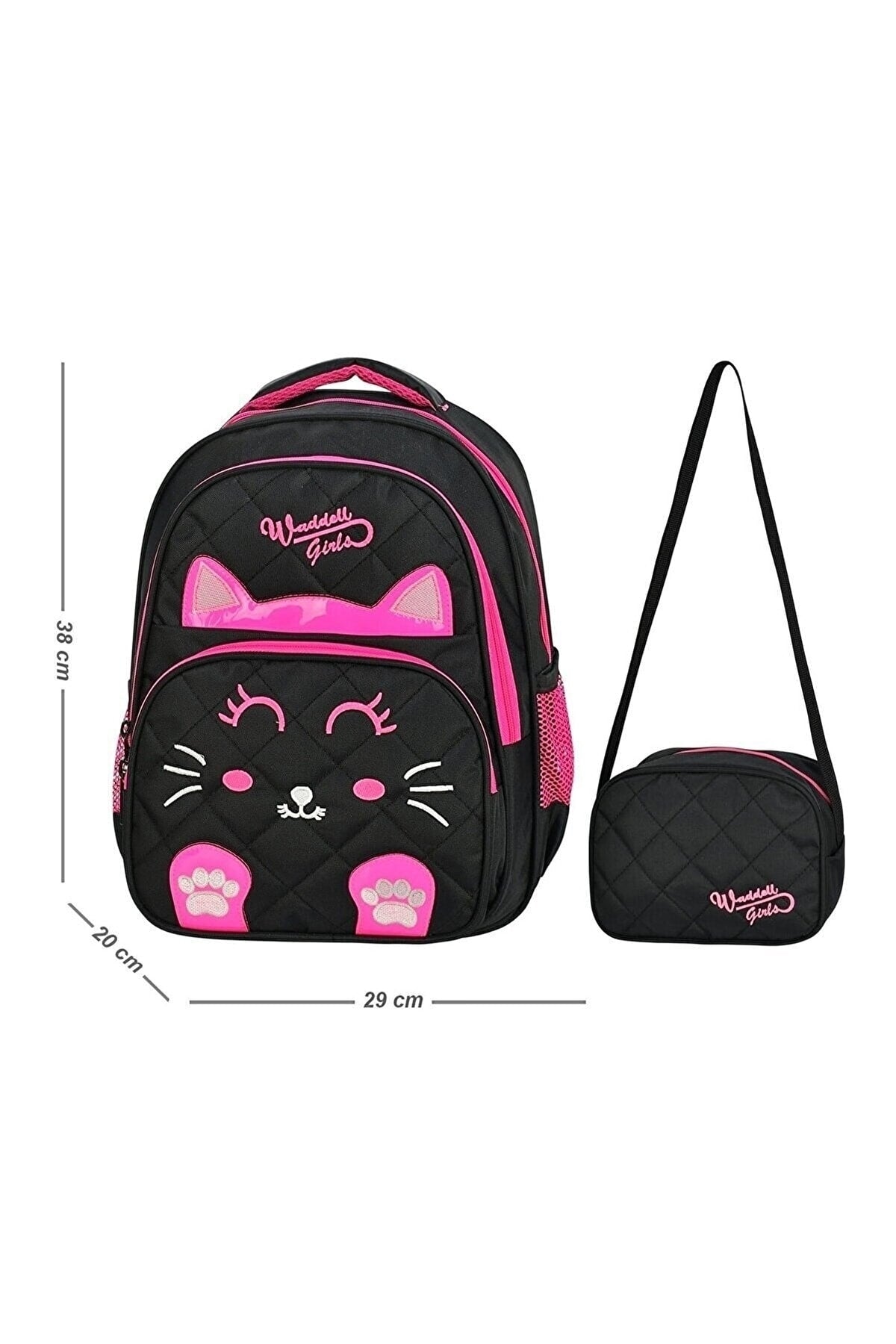 Licensed Quilted Cat Patterned Primary School Bag And Lunch Box