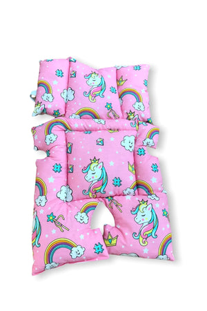 Baby Stroller And Car Seat Cushion With Waist Support Pink Unicorn Pink Star