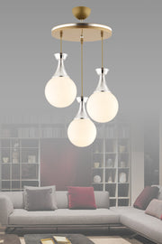 Minel 3-Piece Tray Pendant Lamp Antiqued Chrome White Glop Glass Lighting