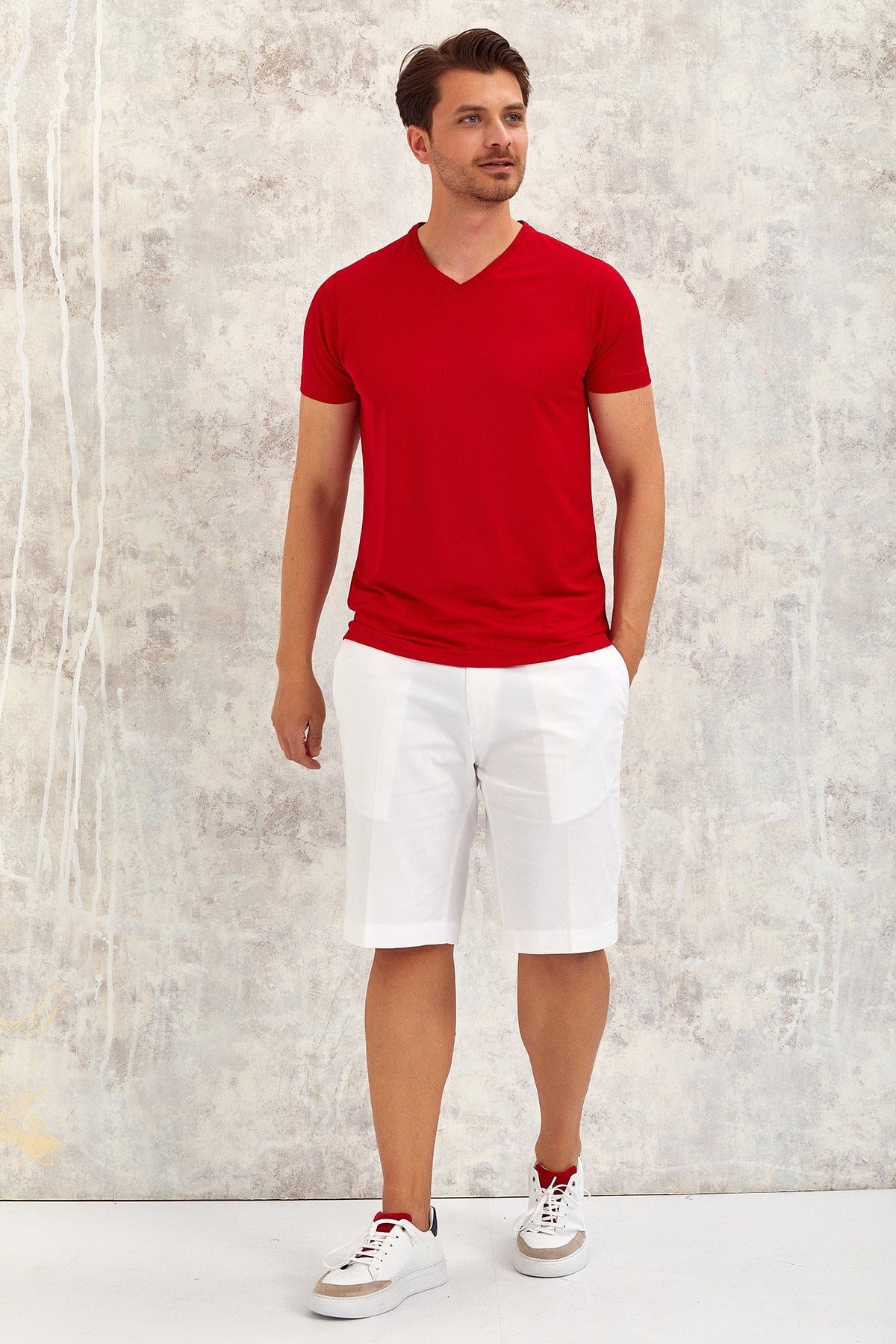 Gimaldo Herren V-Ausschnitt T-Shirt - Rot