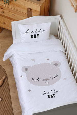 Organic Baby Duvet Cover Set (100X150) - Pure Baby Series - Brown Eared Teddy Bear