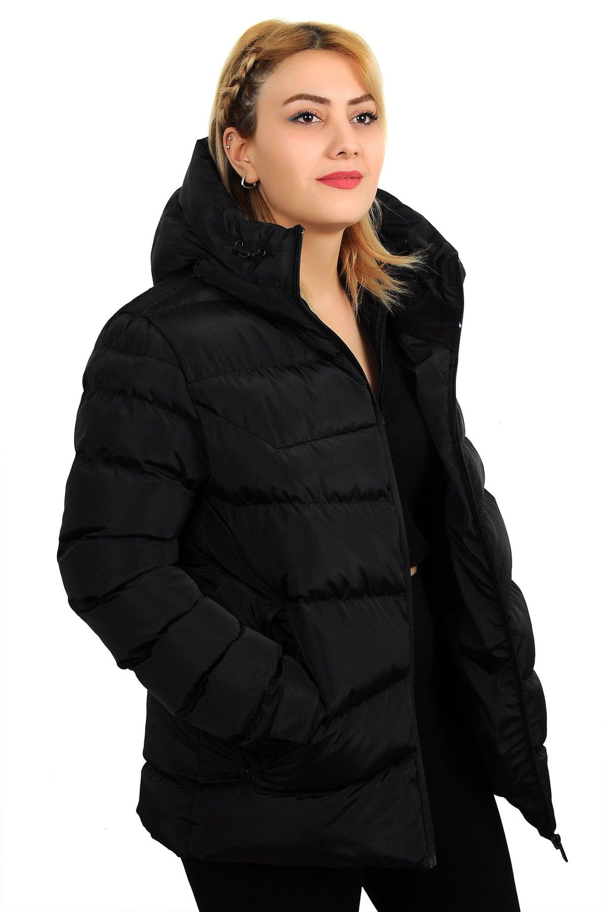 Women's Black Hooded Fleece Inner Waterproof Windproof Down Jacket & Coat & Parka - Swordslife