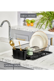 088 Matte Black Modern Oval Dish Rack With Plate And Tray