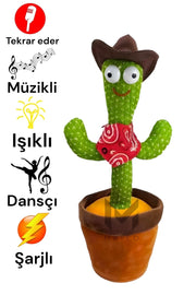 Talking Dancer, Musical Lighted Pot Cactus Plush Toy Mexican With Hat