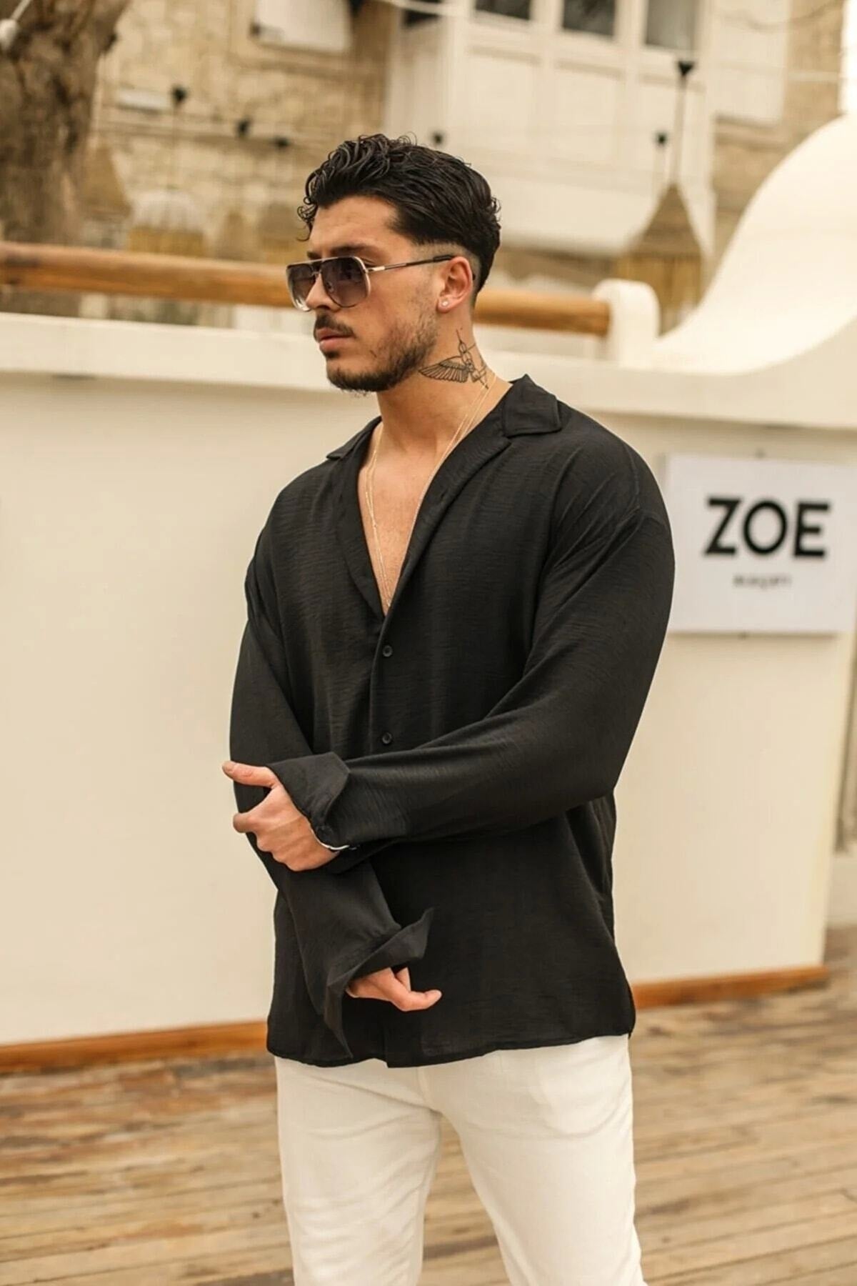 Textured Oversize Shirt Black Aerobin