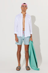 Men's Mint-pink Standard Fit Regular Fit Pocket Patterned Swimsuit Sea Shorts