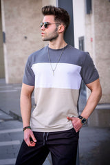 Men's Color Block Smoked T-Shirt 5826