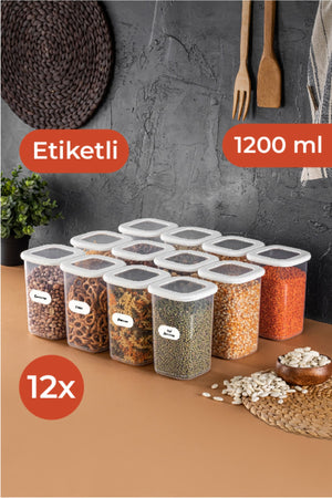 Labeled Foly Square Food Storage Container Set Of 12 1,2 Medium White