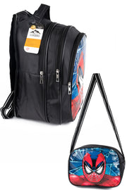 Middle School Primary School Bag And Lunch Box 3 Pockets Padded Spider Head Black